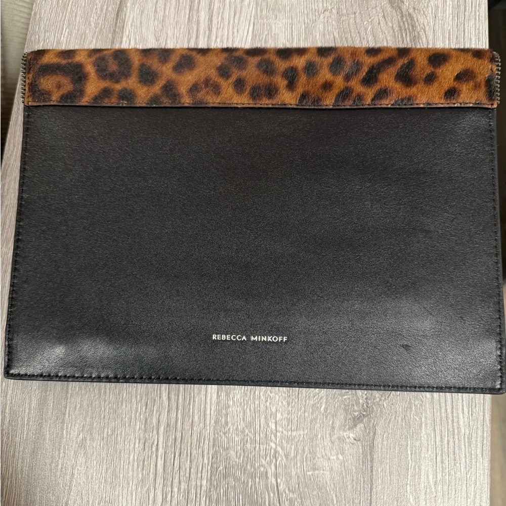 Rebecca Minkoff Black Clutch with Leopard Accent